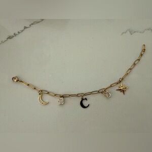 Charm Bracelet Gold Initial C Moon Paper Clip Chain